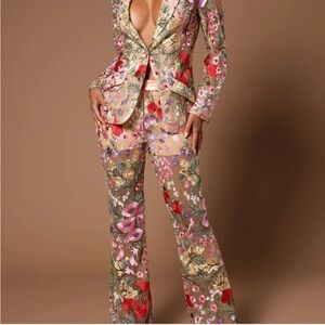 Fashion Nova Vibrant Pink and Red Floral Pantsuit